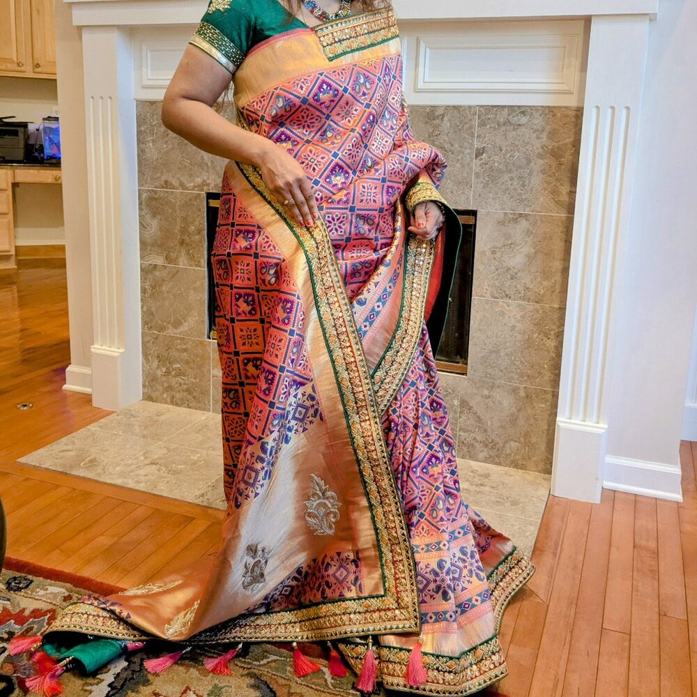 Pure Silk Wedding Or Baby Shower Saree - Zardosi Heavy Worked (pure handwork)